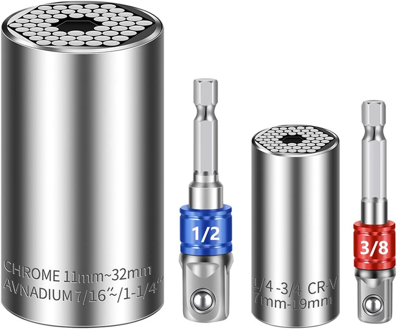 Athlife Universal Socket Set (7-19mm 11-32mm) Super Socket For Unscrew Any Bolt Tools with 3/8" 1/2" Power Drill Adapters Super Sockets Multi-function Tool Gifts for Dad, Husband and Men 4PCS - Image 1